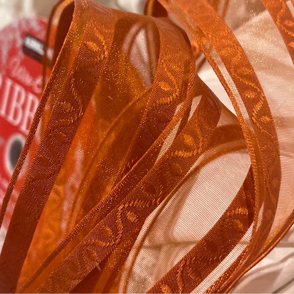 FALL Ribbon - Wired Edge 1.5” Textured Satin/Sheer Gorgeous RUST DARK Orange Lux - Picture 2 of 6